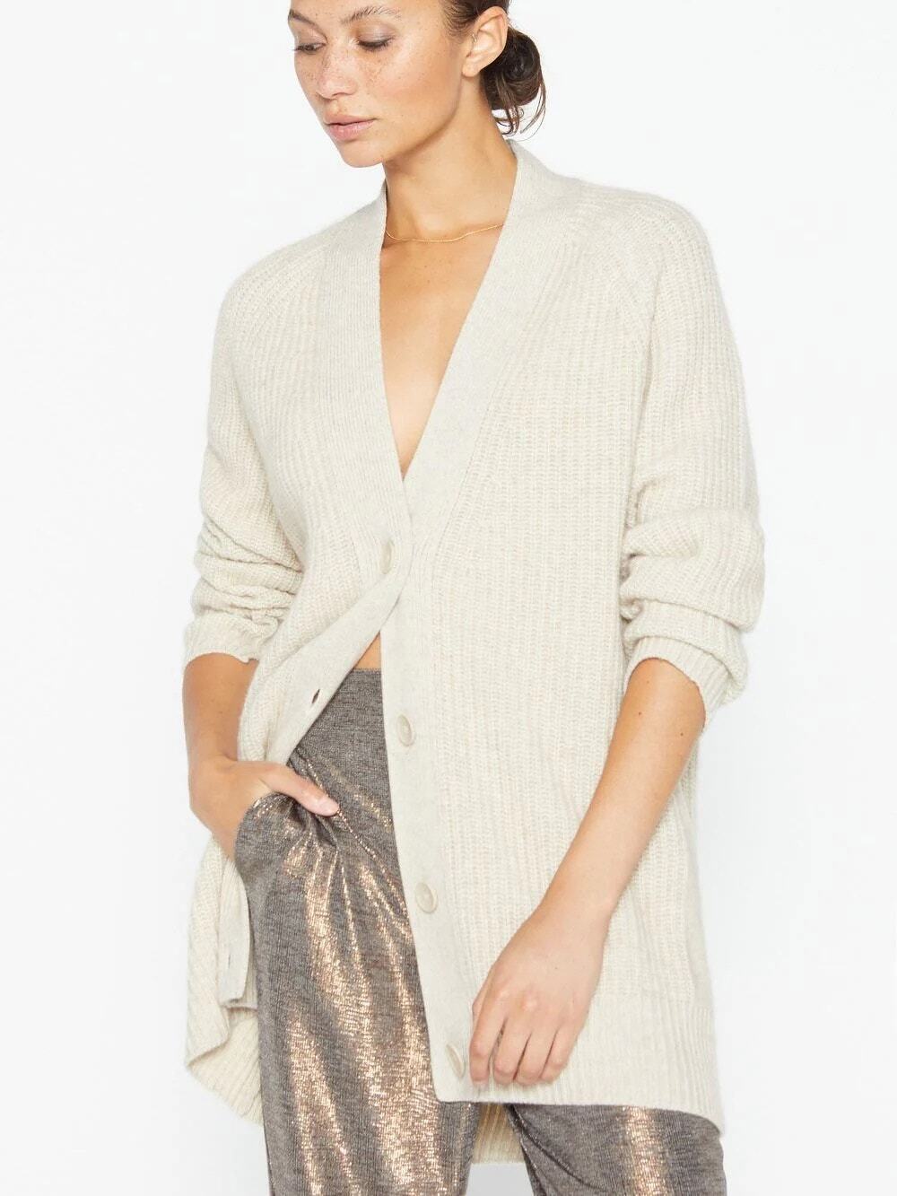 Brochu Walker Jenny Cardigan Large Macaroon Melange Cream Wool Cashmere